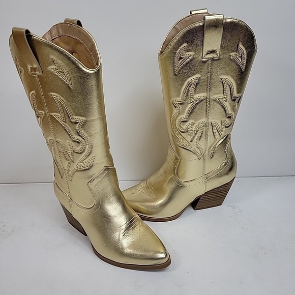 Soda Other - Soda Women Cowboy Western Stitched Heel Boots Pointy Toe Mid Shaft ORVILLE Gold
